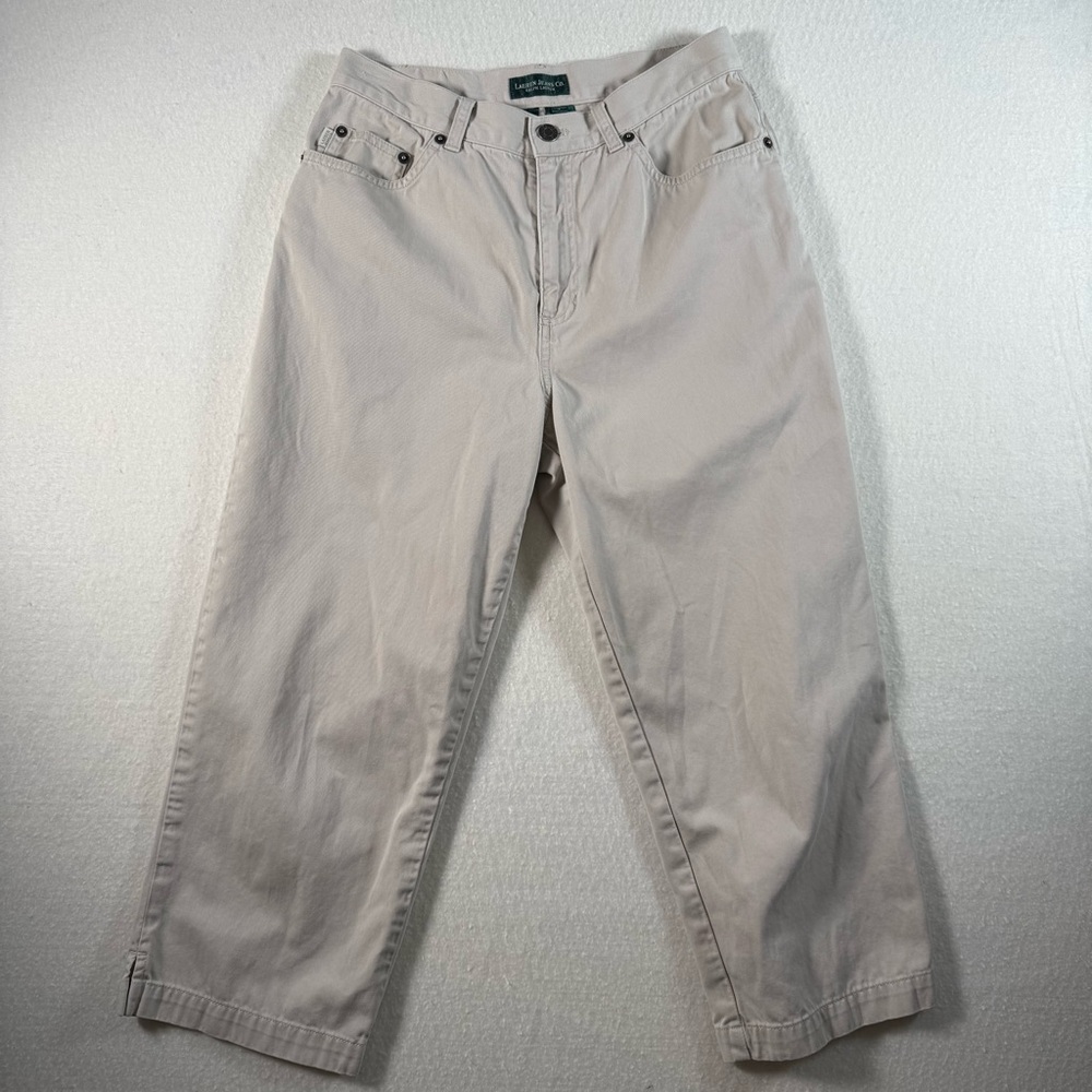 L.R.L. LAUREN JEAN‎ CO. TAN Classic Midcalf Cropped Jean Pants Size 6 Khaki